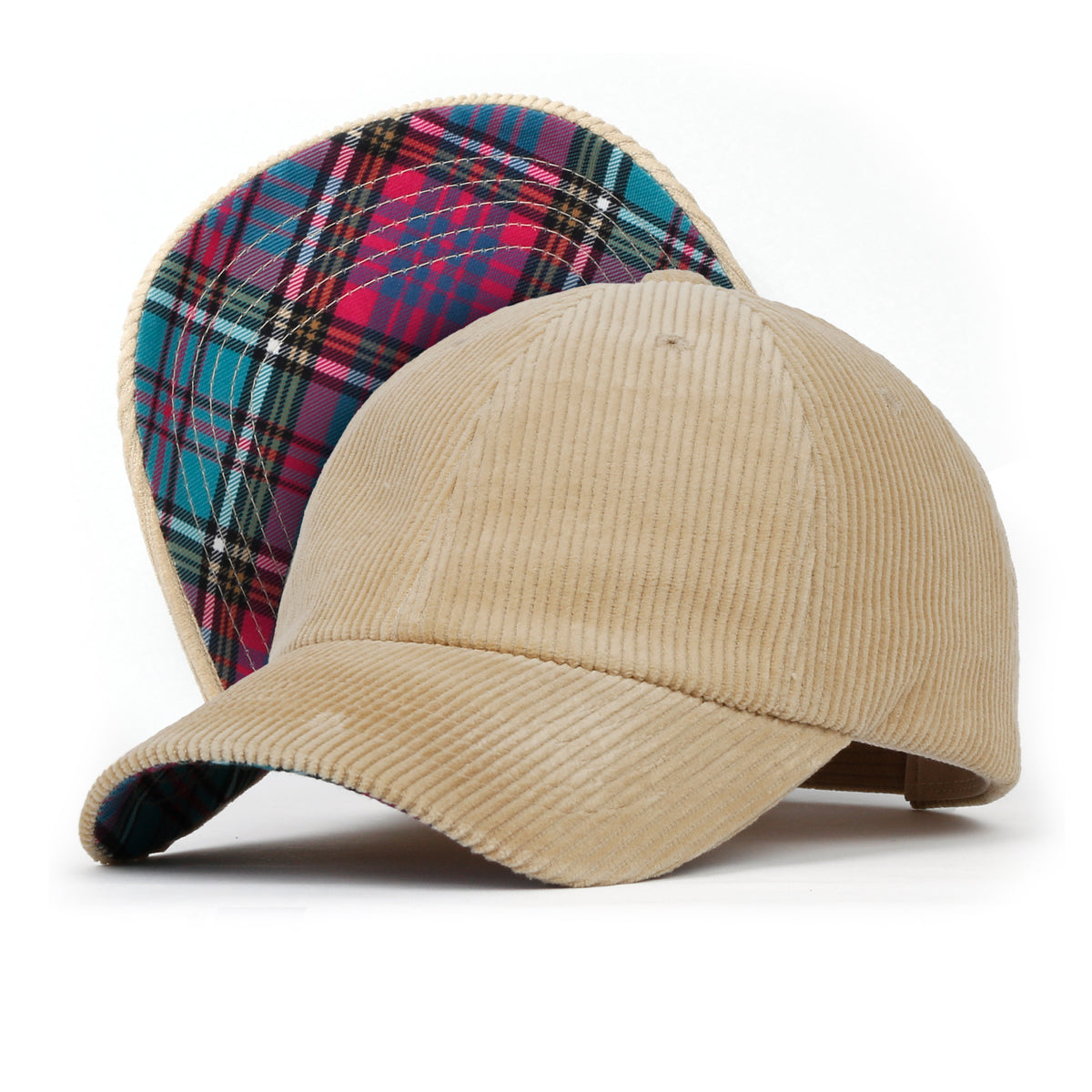 ililily Cotton Corduroy Dad Hat Vintage Casual Baseball Cap W/ Colorful Plaid