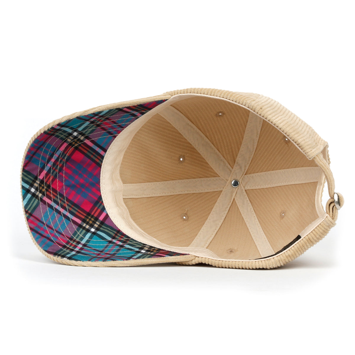 ililily Cotton Corduroy Dad Hat Vintage Casual Baseball Cap W/ Colorful Plaid