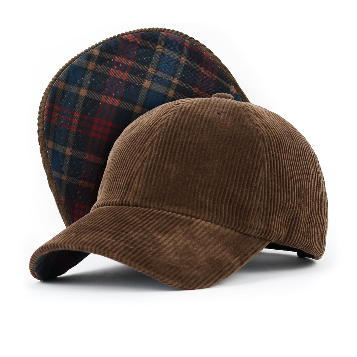 ililily Cotton Corduroy Dad Hat Vintage Casual Baseball Cap W/ Colorful Plaid