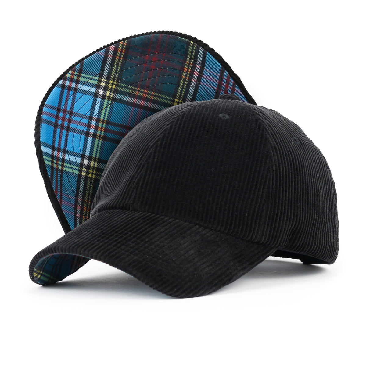 ililily Cotton Corduroy Dad Hat Vintage Casual Baseball Cap W/ Colorful Plaid