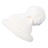 ililily Solid Color Fold Over Long Pompom Beanie Winter Ribbed Knit Slouchy Hat