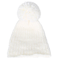 ililily Solid Color Fold Over Long Pompom Beanie Winter Ribbed Knit Slouchy Hat