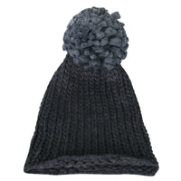 ililily Solid Color Fold Over Long Pompom Beanie Winter Ribbed Knit Slouchy Hat