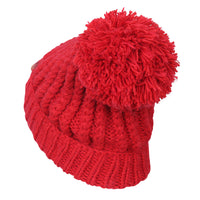 ililily Solid Color Fold Over Pompom Beanie NY Winter Ribbed Knit Slouchy Hat