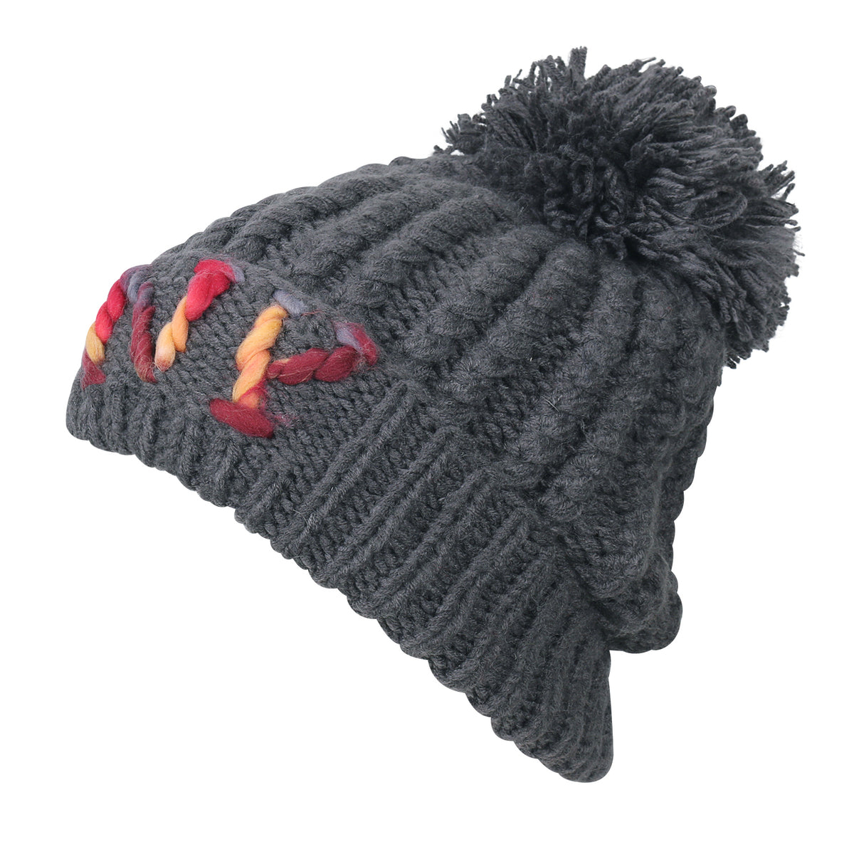 ililily Solid Color Fold Over Pompom Beanie NY Winter Ribbed Knit Slouchy Hat