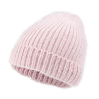 ililily Angora Blended Color Fold Over Short Beanie Ribbed Knit Winter Hat