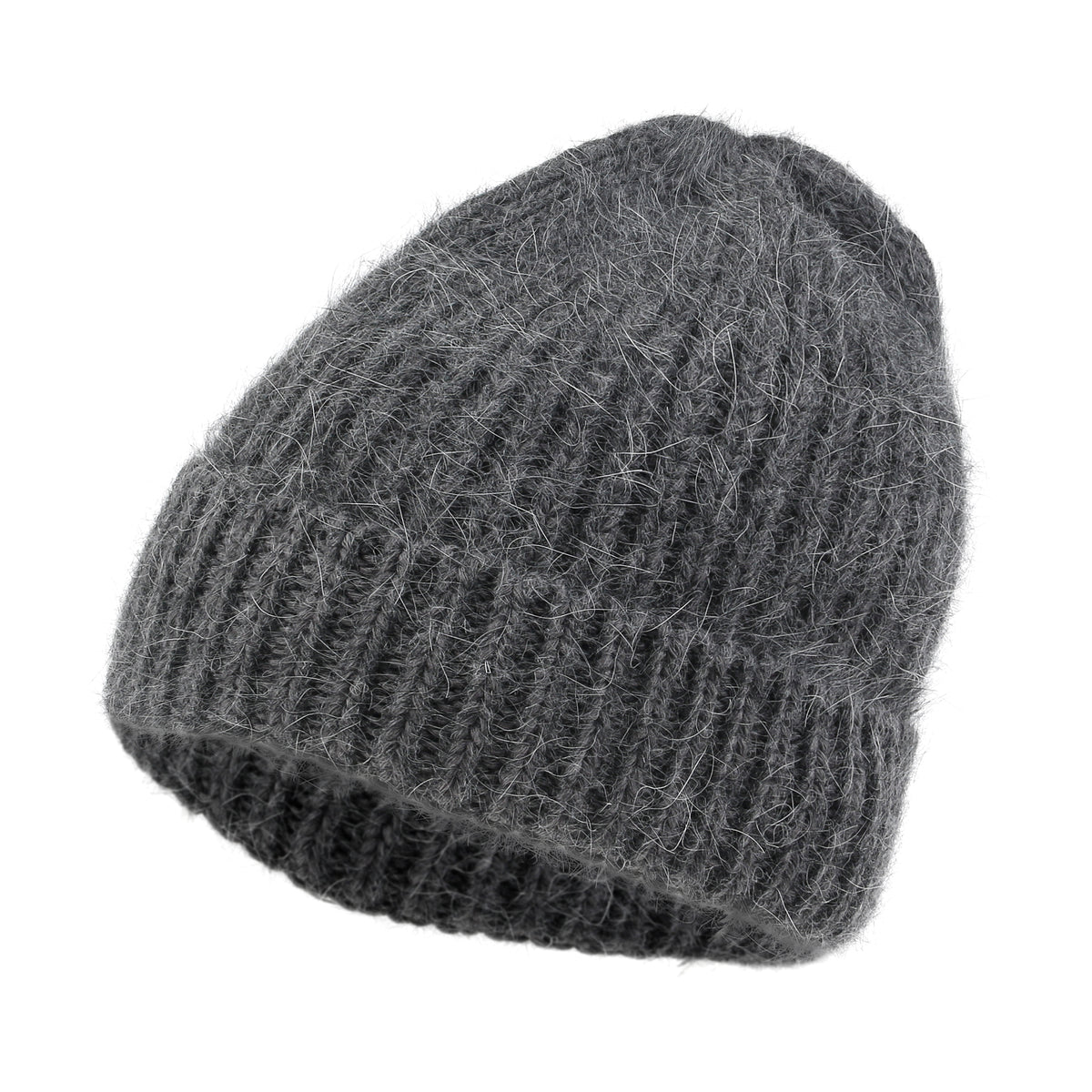 ililily Angora Blended Color Fold Over Short Beanie Ribbed Knit Winter Hat