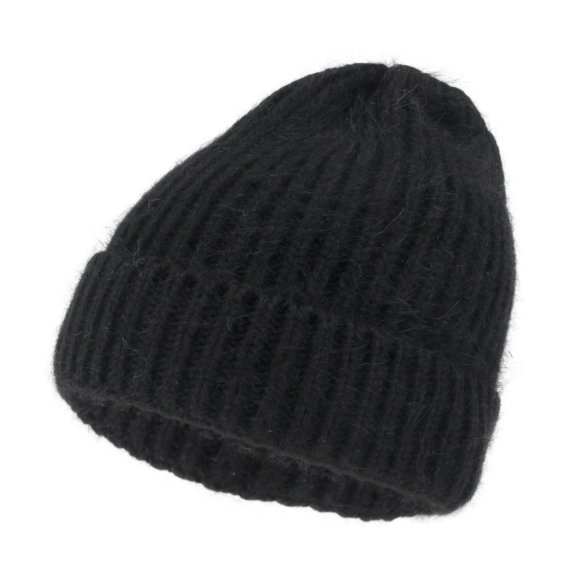 ililily Angora Blended Color Fold Over Short Beanie Ribbed Knit Winter Hat