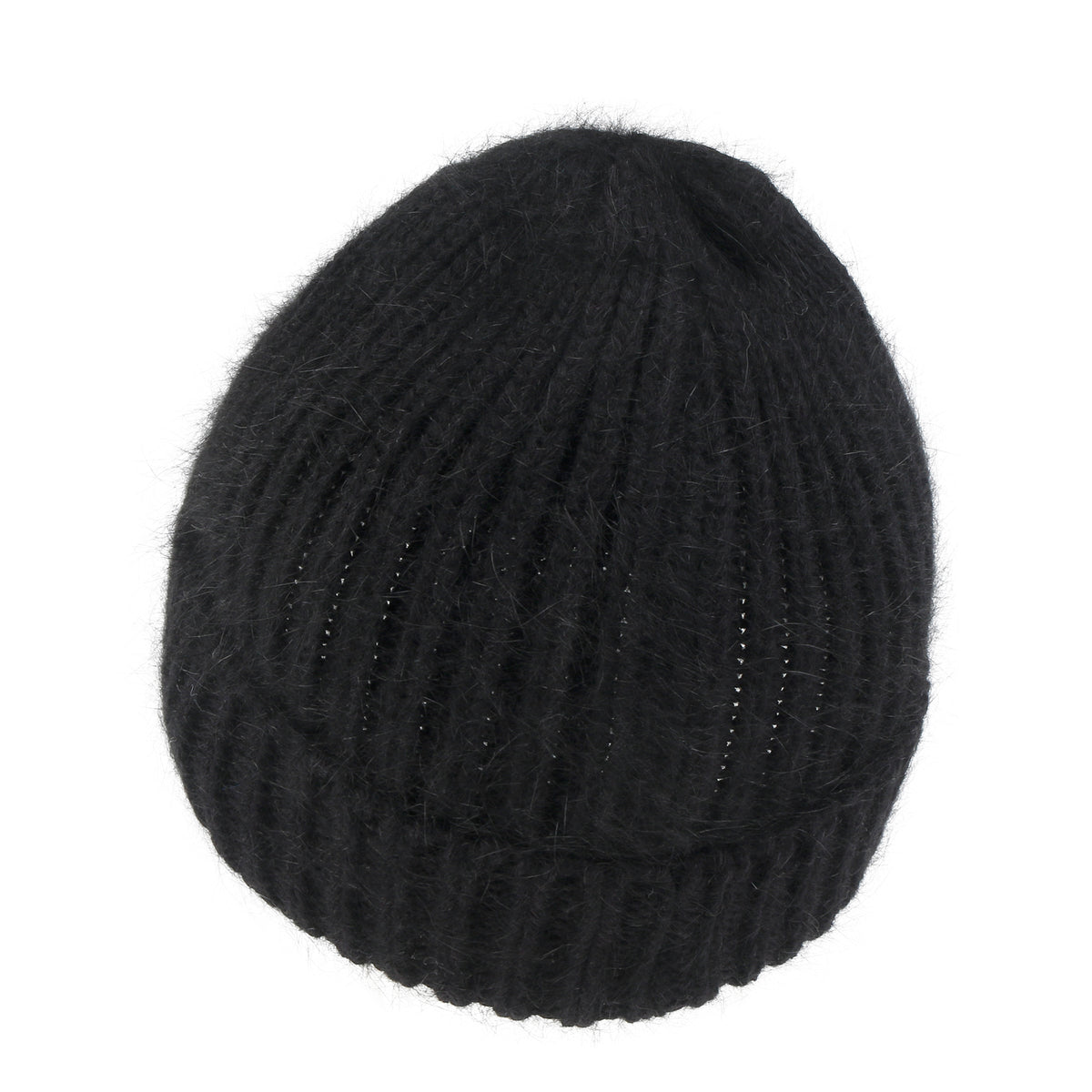 ililily Angora Blended Color Fold Over Short Beanie Ribbed Knit Winter Hat