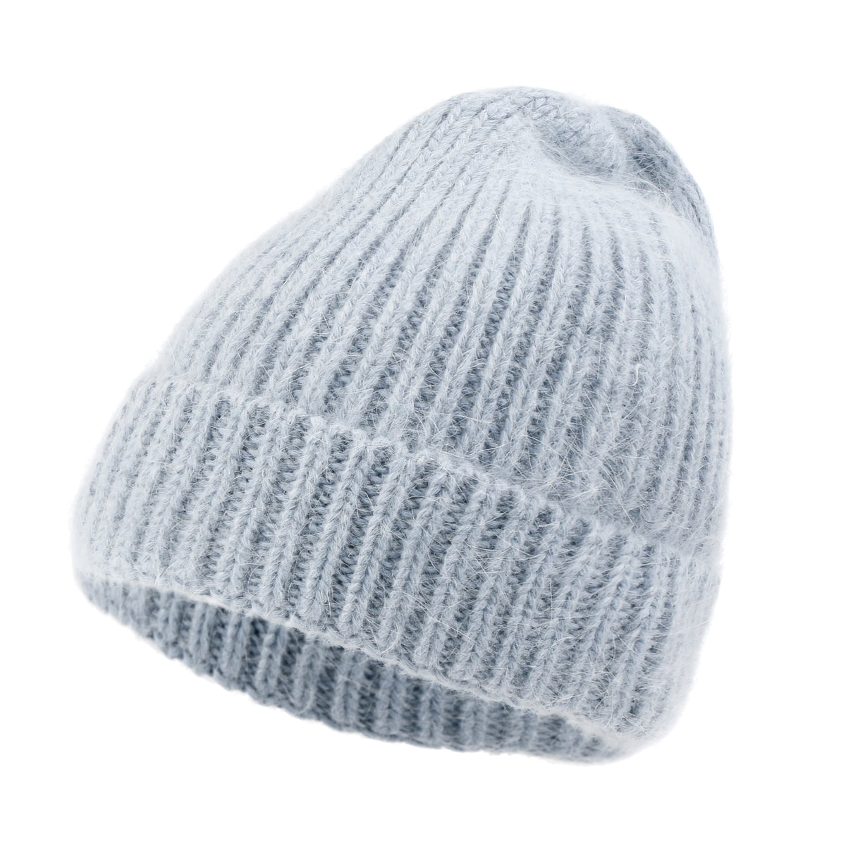 ililily Angora Blended Color Fold Over Short Beanie Ribbed Knit Winter Hat