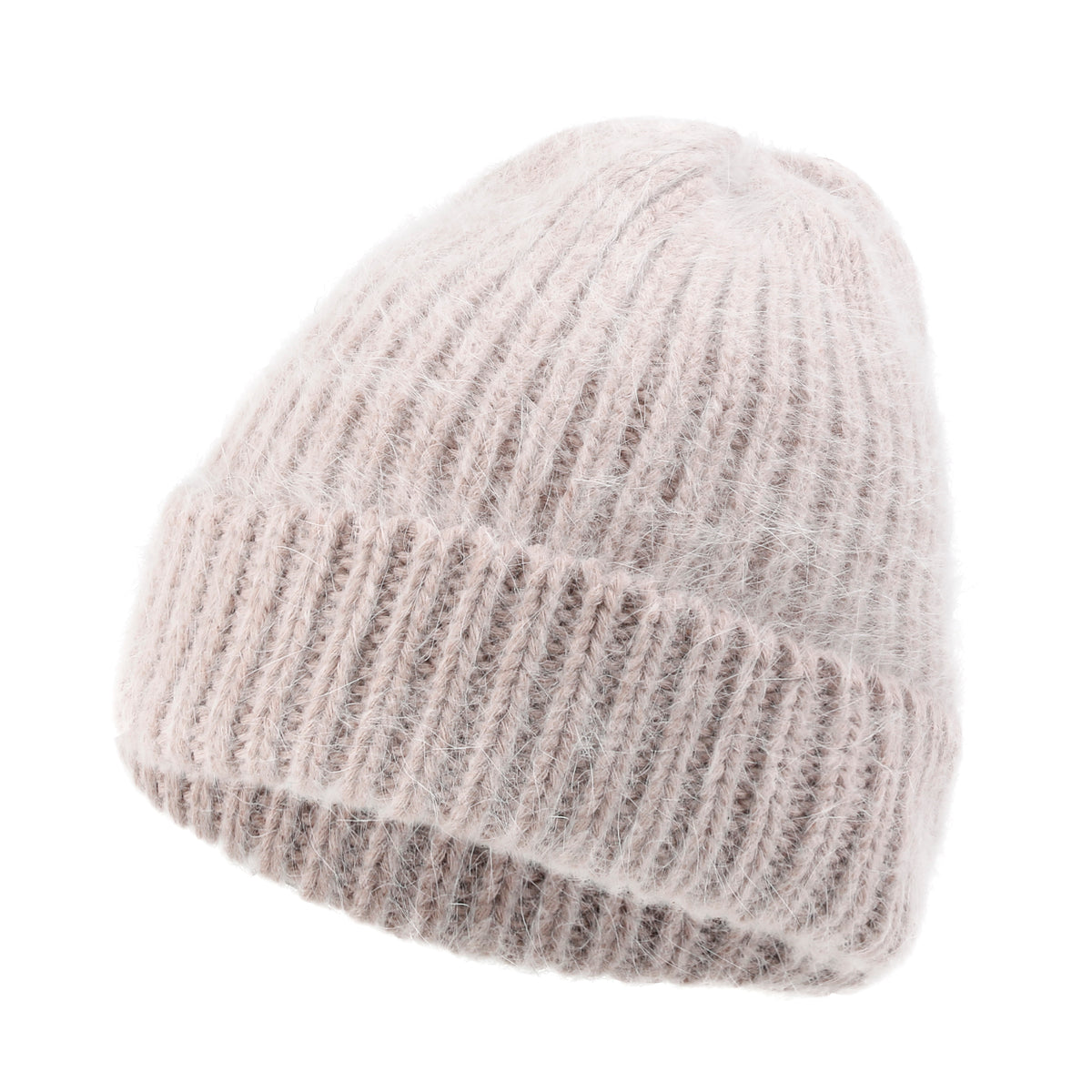 ililily Angora Blended Color Fold Over Short Beanie Ribbed Knit Winter Hat