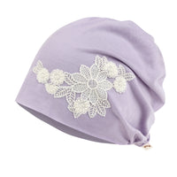 ililily Tencel Lyocell Flower Lace Motif Chemo Beanie Soft Head Cover Sleep Hat