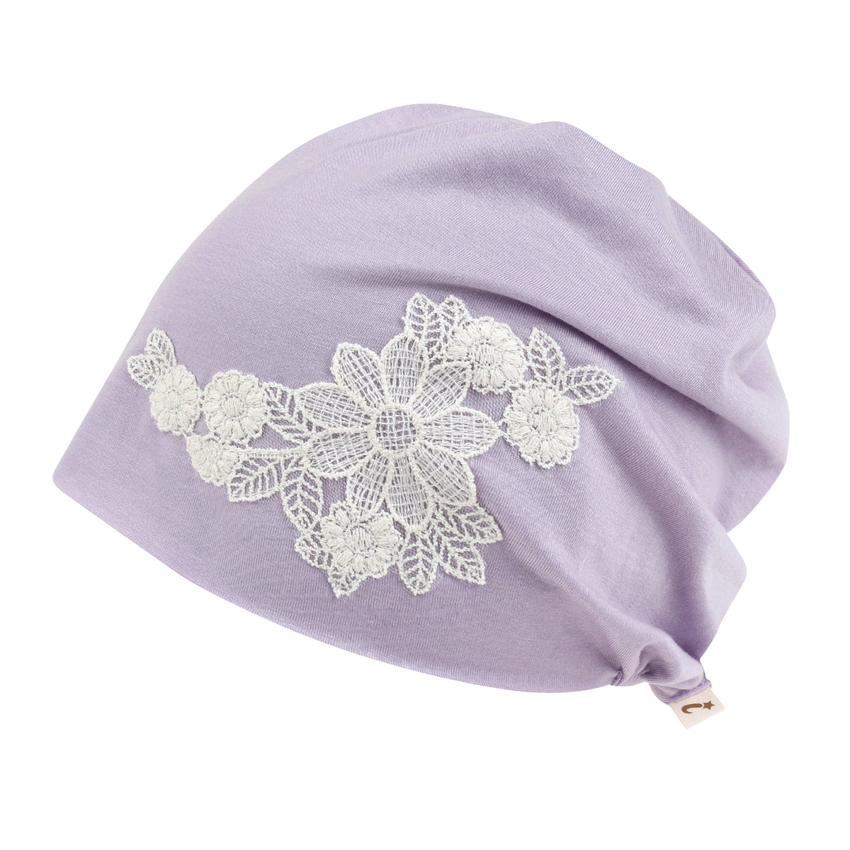 ililily Tencel Lyocell Flower Lace Motif Chemo Beanie Soft Head Cover Sleep Hat