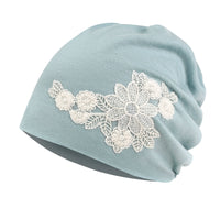 ililily Tencel Lyocell Flower Lace Motif Chemo Beanie Soft Head Cover Sleep Hat