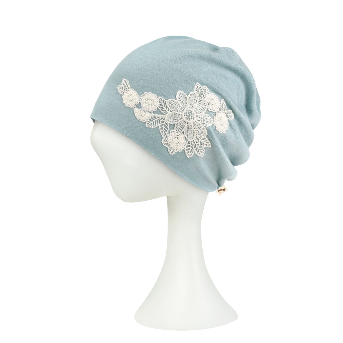 ililily Tencel Lyocell Flower Lace Motif Chemo Beanie Soft Head Cover Sleep Hat