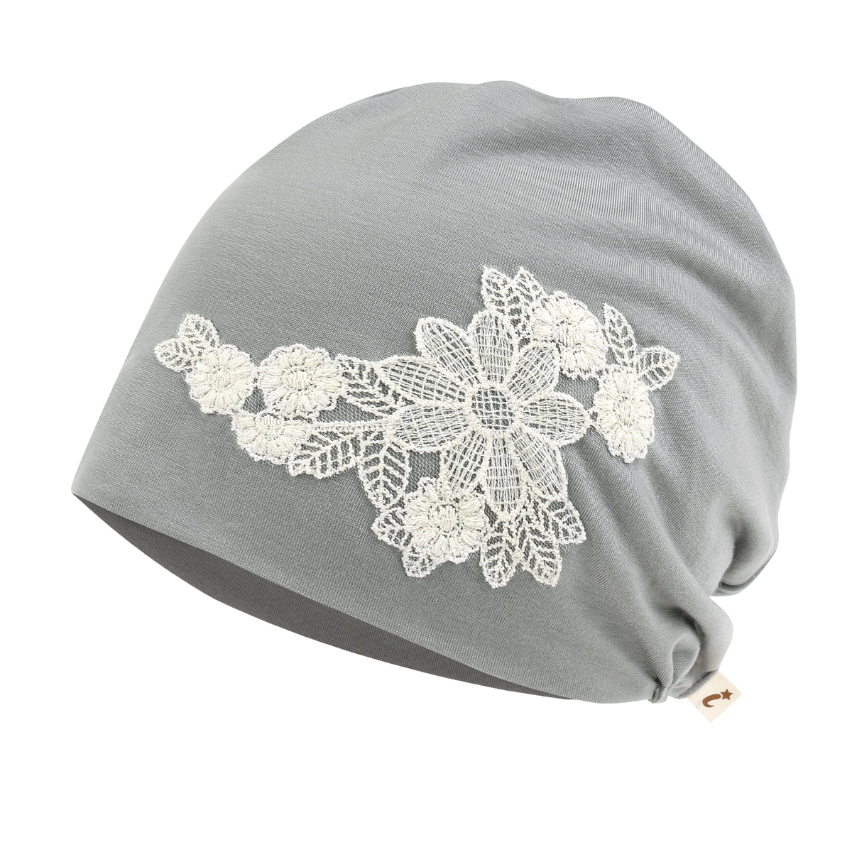 ililily Tencel Lyocell Flower Lace Motif Chemo Beanie Soft Head Cover Sleep Hat