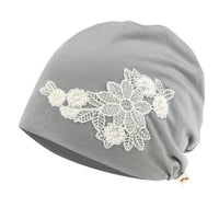 ililily Tencel Lyocell Flower Lace Motif Chemo Beanie Soft Head Cover Sleep Hat