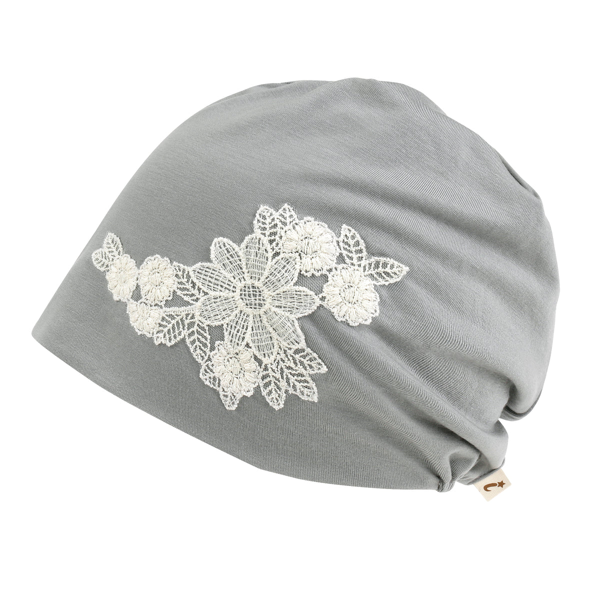 ililily Tencel Lyocell Flower Lace Motif Chemo Beanie Soft Head Cover Sleep Hat