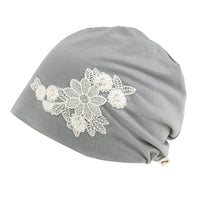 ililily Tencel Lyocell Flower Lace Motif Chemo Beanie Soft Head Cover Sleep Hat