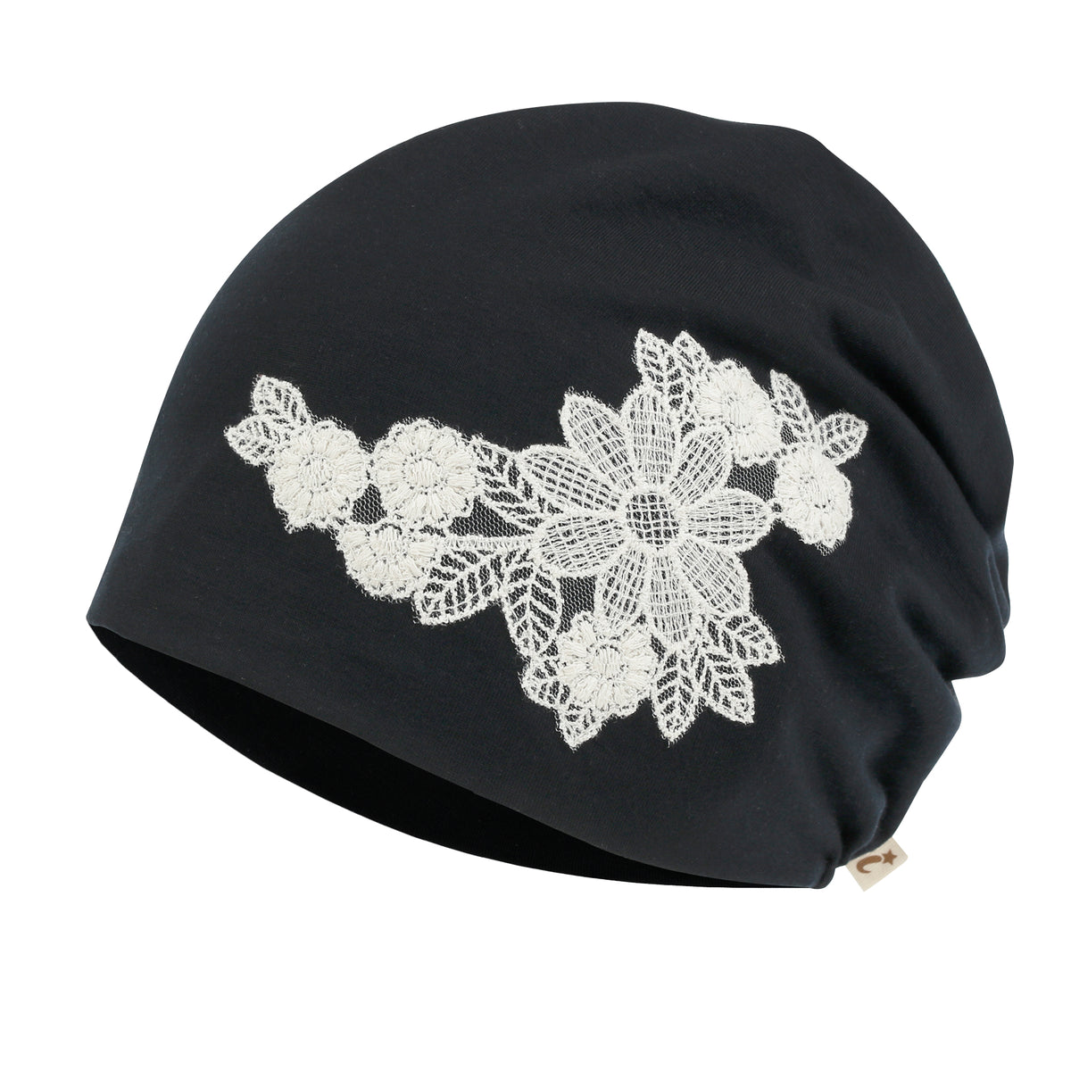 ililily Tencel Lyocell Flower Lace Motif Chemo Beanie Soft Head Cover Sleep Hat