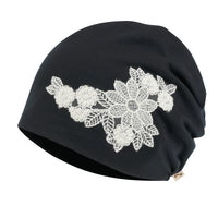 ililily Tencel Lyocell Flower Lace Motif Chemo Beanie Soft Head Cover Sleep Hat