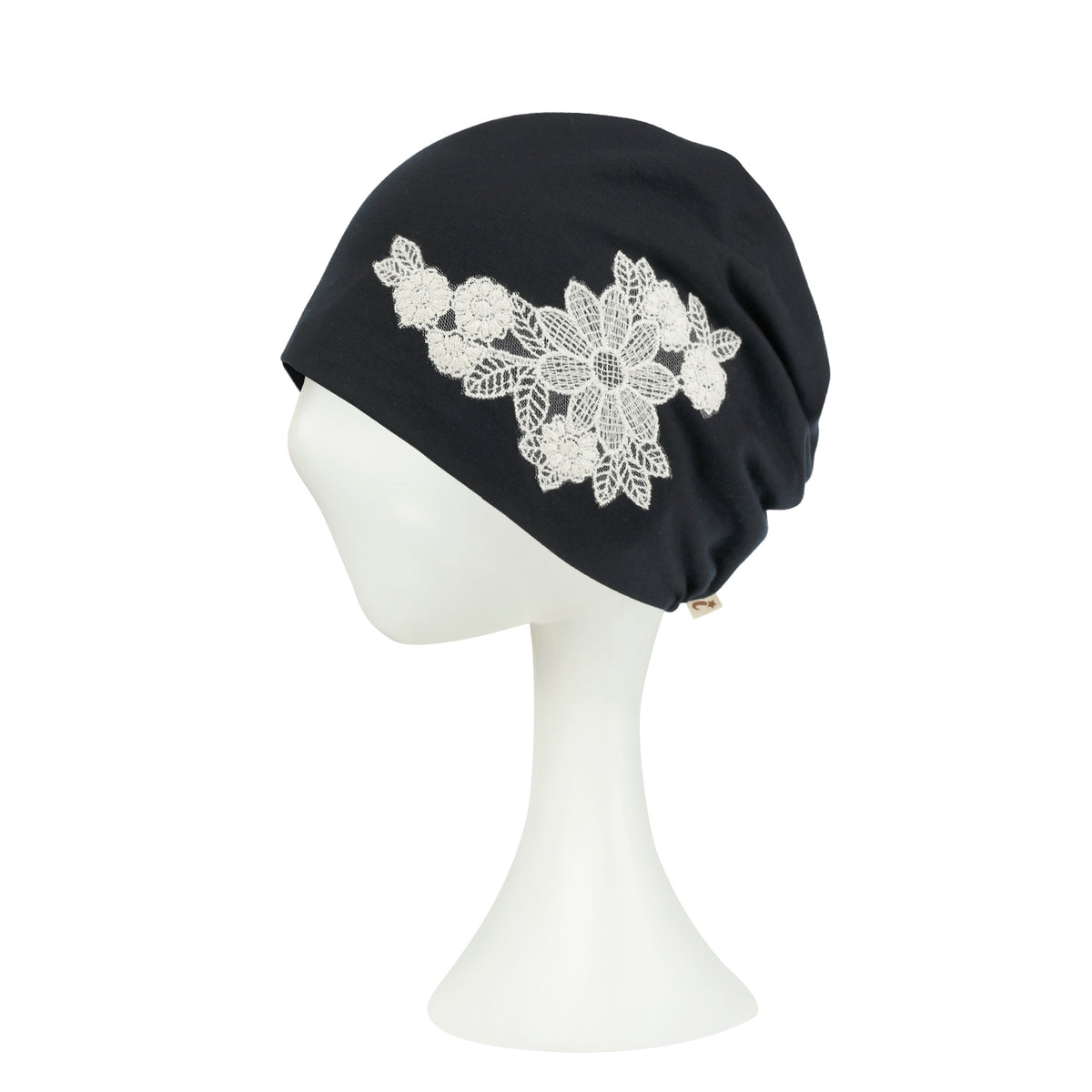 ililily Tencel Lyocell Flower Lace Motif Chemo Beanie Soft Head Cover Sleep Hat