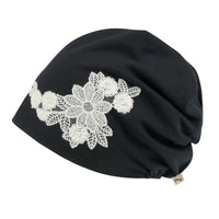 ililily Tencel Lyocell Flower Lace Motif Chemo Beanie Soft Head Cover Sleep Hat