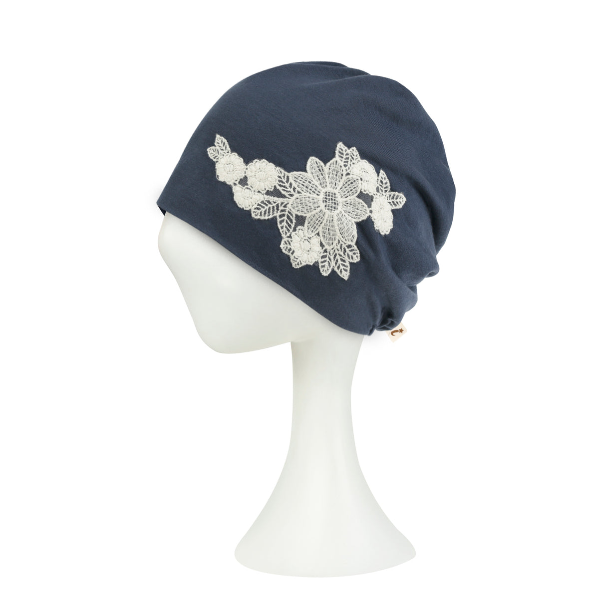 ililily Tencel Lyocell Flower Lace Motif Chemo Beanie Soft Head Cover Sleep Hat