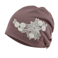 ililily Tencel Lyocell Flower Lace Motif Chemo Beanie Soft Head Cover Sleep Hat