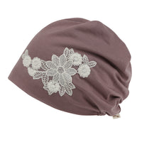 ililily Tencel Lyocell Flower Lace Motif Chemo Beanie Soft Head Cover Sleep Hat