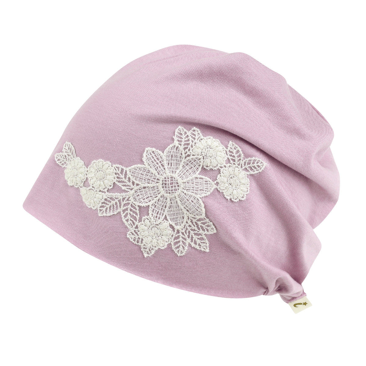 ililily Tencel Lyocell Flower Lace Motif Chemo Beanie Soft Head Cover Sleep Hat