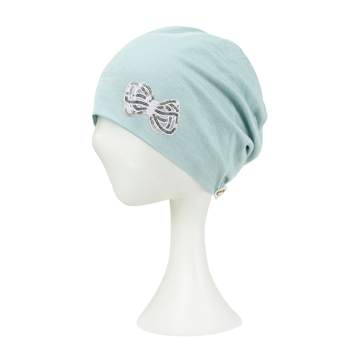 ililily Tencel Lyocell Ribbon Spangle Motif Chemo Beanie Soft Smooth Sleep Hat