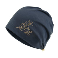 ililily Tencel Lyocell Leaves Rhinestone Chemo Beanie Ultra Soft Head Sleep Hat