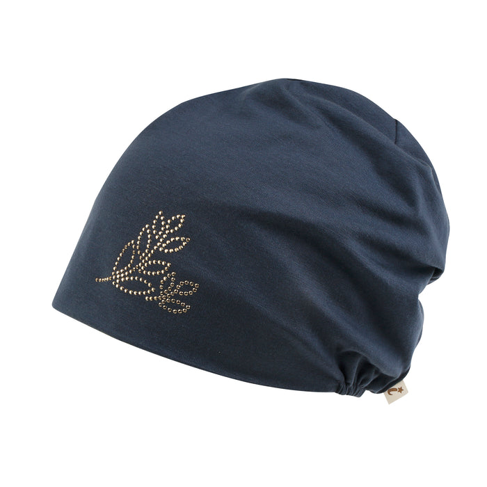 ililily Tencel Lyocell Leaves Rhinestone Chemo Beanie Ultra Soft Head Sleep Hat