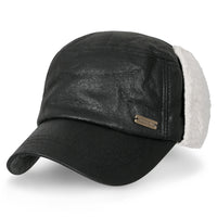ililily Women Faux Leather Military Army Hat Sherpa Earflaps Flexfit Cadet Cap