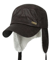 ililily Women Faux Leather Military Army Hat Sherpa Earflaps Flexfit Cadet Cap