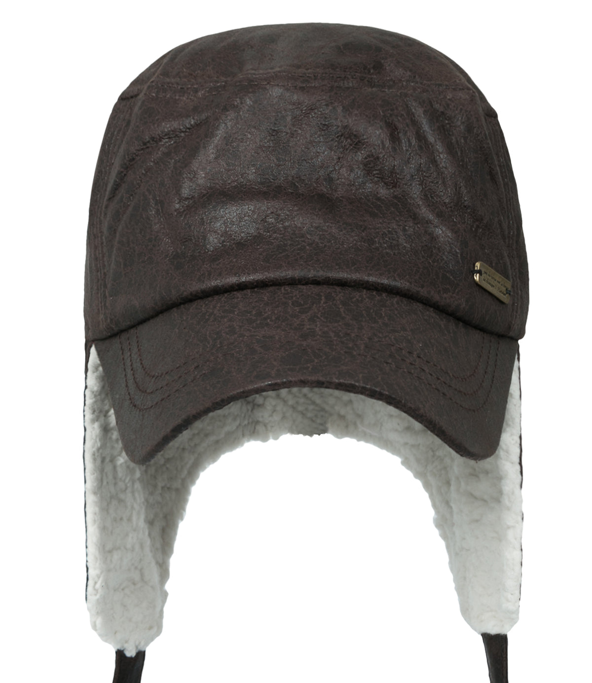 ililily Women Faux Leather Military Army Hat Sherpa Earflaps Flexfit Cadet Cap