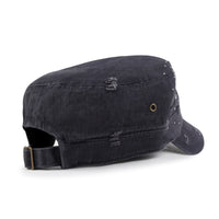 ililily Vintage Distressed Cotton Army Hat Heart Shape Rhinestone Cadet Cap