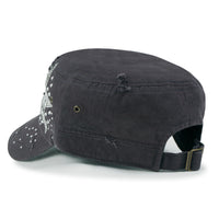 ililily Vintage Distressed Cotton Army Hat Star Shape Rhinestone Cadet Cap
