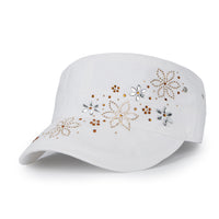ililily Crystal / Black Gemstone Flower Vintage Military Army Hat Cadet Cap