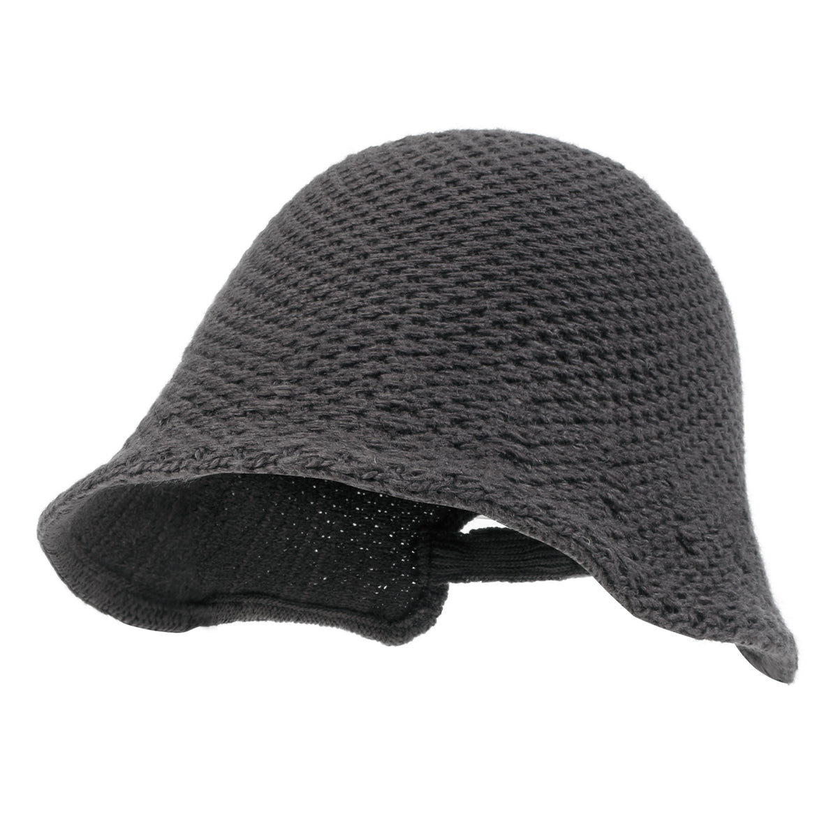 ililily Crochet Asymmetrical Brim Wool Blended Bucket Hook And Loop Winter Hat