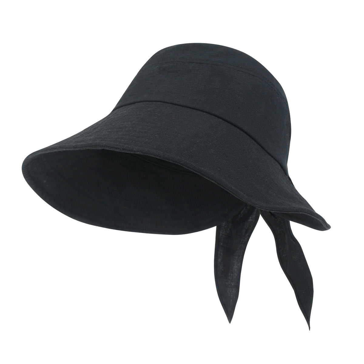 ililily Solid Color Feminine Sun Bonnet Hat Ribbon Back Classic Bucket Hat
