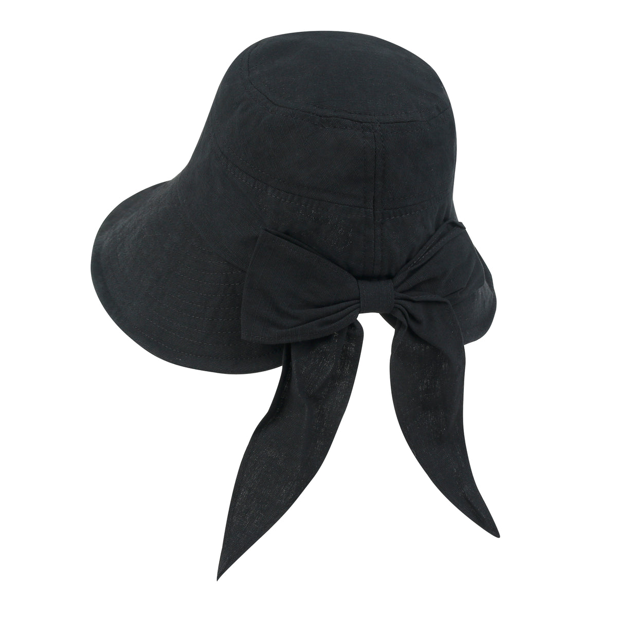 ililily Solid Color Feminine Sun Bonnet Hat Ribbon Back Classic Bucket Hat