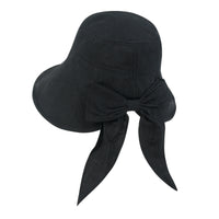 ililily Solid Color Feminine Sun Bonnet Hat Ribbon Back Classic Bucket Hat