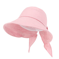 ililily Solid Color Feminine Sun Bonnet Hat Ribbon Back Classic Bucket Hat
