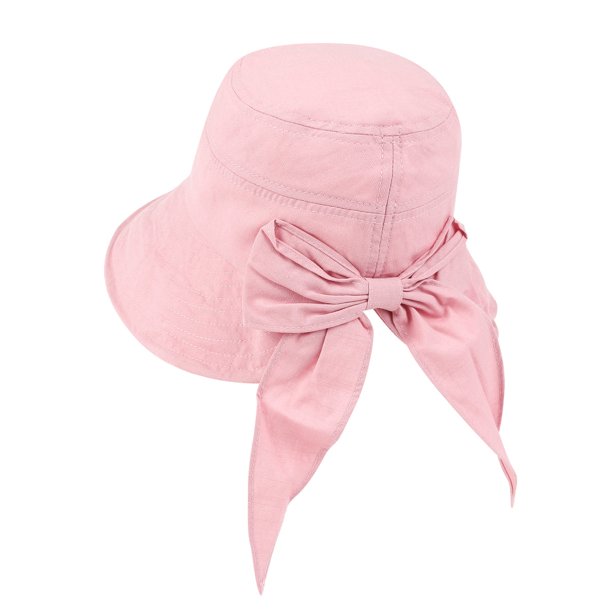ililily Solid Color Feminine Sun Bonnet Hat Ribbon Back Classic Bucket Hat