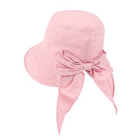 ililily Solid Color Feminine Sun Bonnet Hat Ribbon Back Classic Bucket Hat