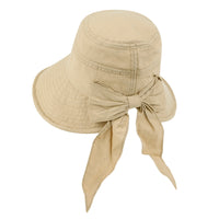 ililily Solid Color Feminine Sun Bonnet Hat Ribbon Back Classic Bucket Hat