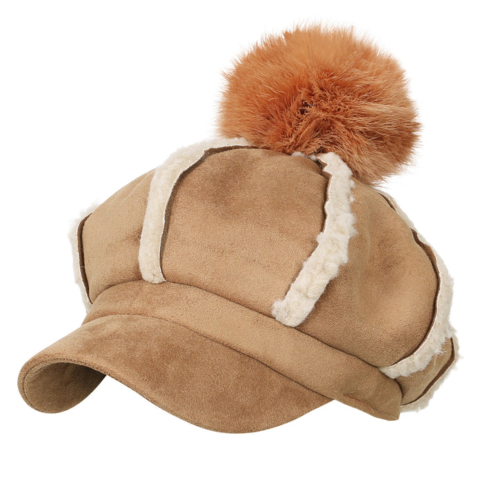 ililily 8-Pannel Solid Color Newsboy Cabbie Cap Suede Duck Bill Flat Hunting Hat