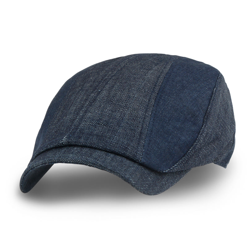 ililily Cotton Denim Paneled Gatsby Newsboy Hat Classic Cabbie Hunting Flat Cap